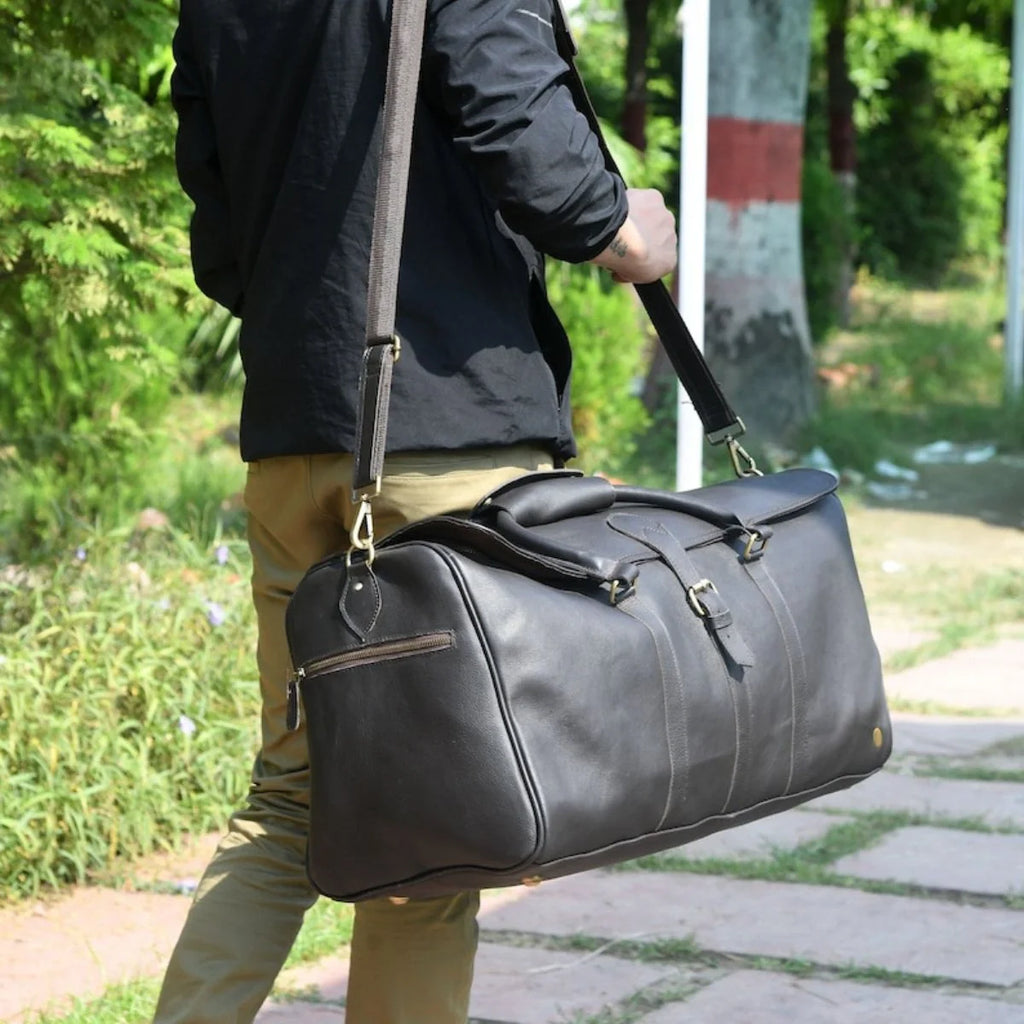 Royalton Black Leather Duffle Bag