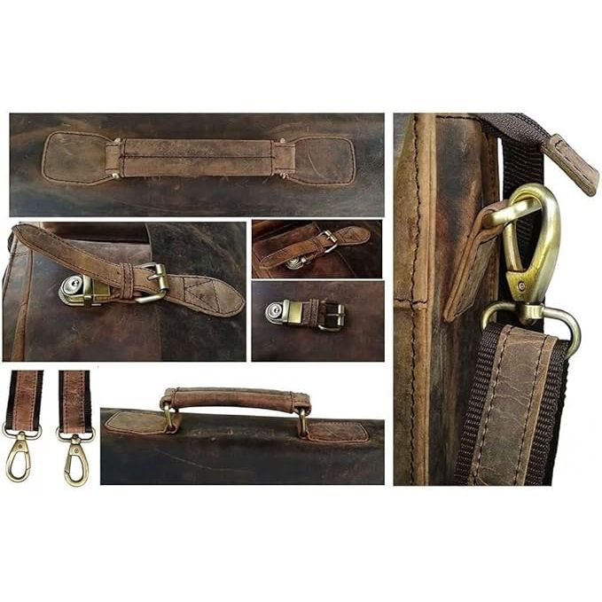 Oslo – Vintage Buffalo Leather Laptop Work Briefcase – hardware detail