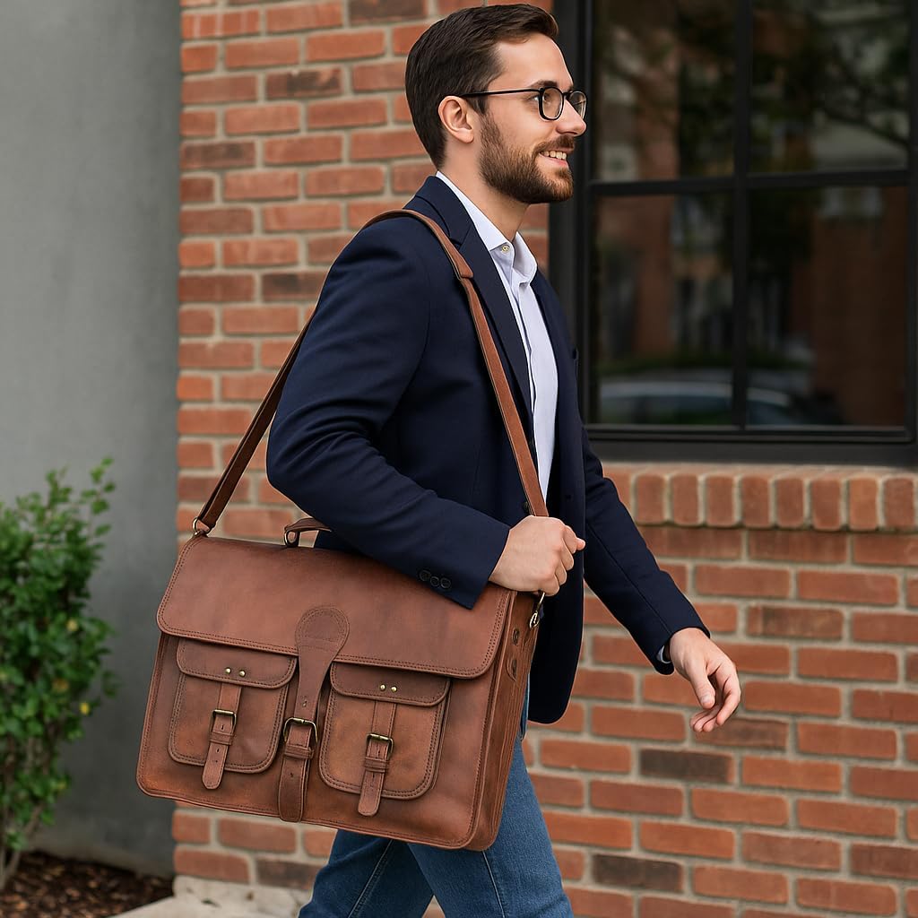 Maple – Full-Grain Buffalo Leather Laptop Briefcase Work Bag