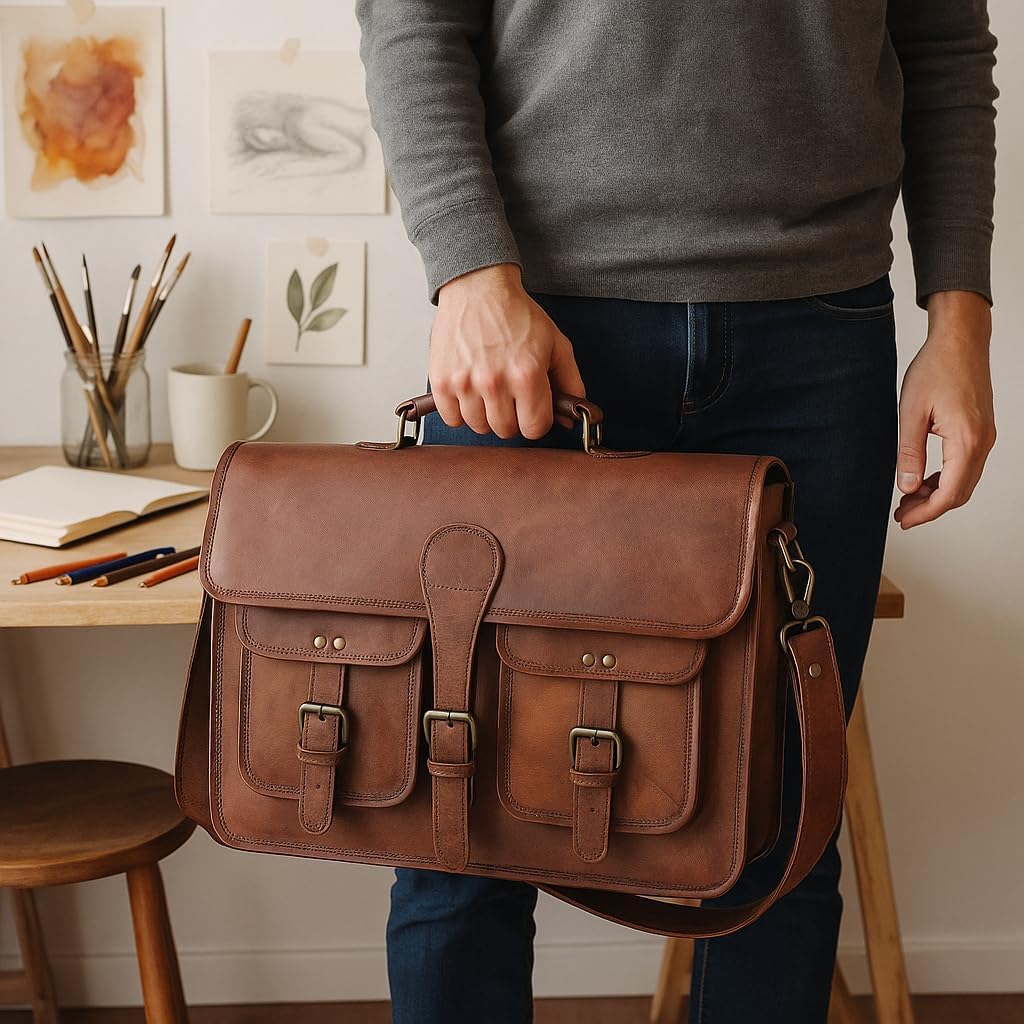 Maple – Full-Grain Buffalo Leather Laptop Briefcase Work Bag