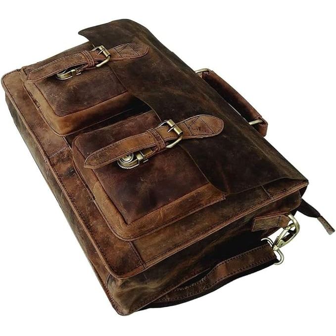 Oslo – Vintage Buffalo Leather Laptop Work Briefcase – front view