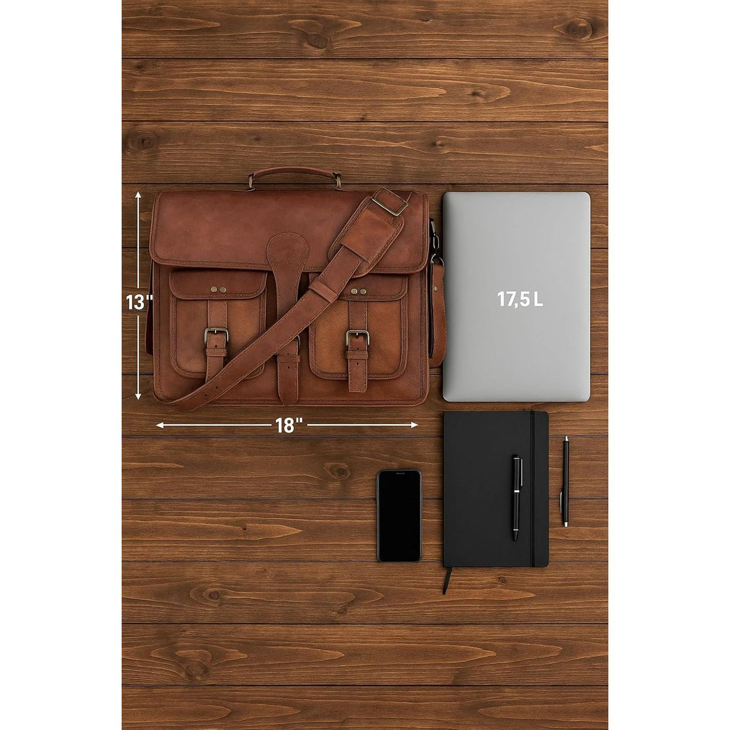 Maple – Full-Grain Buffalo Leather Laptop Briefcase Work Bag