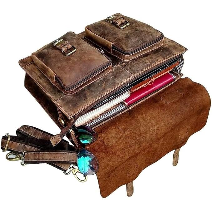 Oslo – Vintage Buffalo Leather Laptop Work Briefcase – interior view