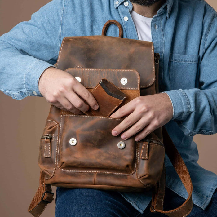 buffalo leather backpack for men Premium Daypack| Leather Laptop Embark on your journeys with a touch of rugged elegance Vintage Buffalo Leather Backpack |
